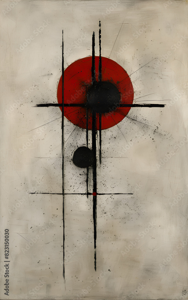 Aufkleber a red circle with black lines surrounding it. the image is abstract and has a sense of chaos and dis