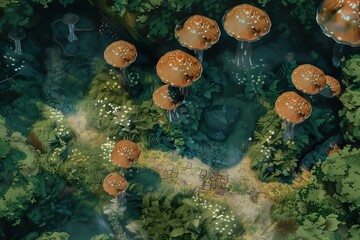 DnD Battlemap Fungal Hollow Battlemap: Dense forest with eerie mushrooms.