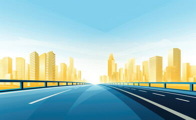 Sunrise Cityscape Drive: Urban Vector Illustration