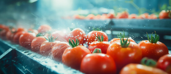 fresh tomatoes on automated machine sorting line, Modern agricultural technology