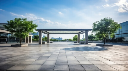Modern Urban Plaza in Sunny Day Setting