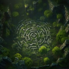 DnD Battlemap Labyrinthic Forest. Un mystérieux sentier serpentant à travers des arbres touffus.