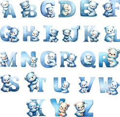 Watercolor bear english alphabet set from A to Z
