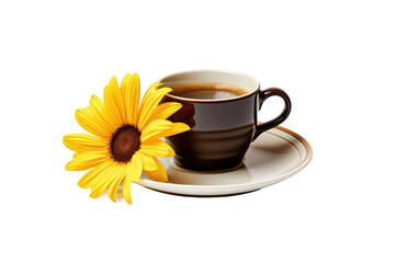 A Sunflower Sipping Coffee on Transparent PNG Background.