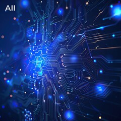 Obraz premium Advanced Technology Concept Visualization: Circuit Board Processor Microchip Starting Artificial Intelligence Digitalization of Neural Networking and Cloud Computing. High quality AI generated image