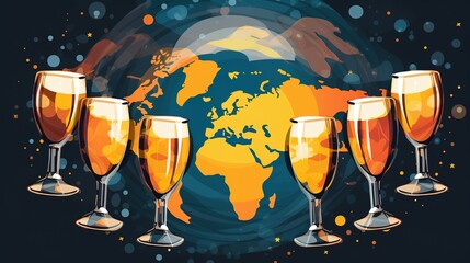 Beer festival glasses filled with cool, delicious beer illustrations.AI generated.