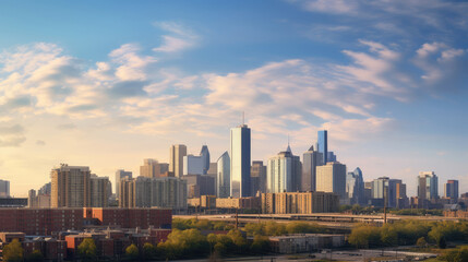 Fototapeta premium Golden Hour Cityscape with Scenic Skies and Skyscrapers