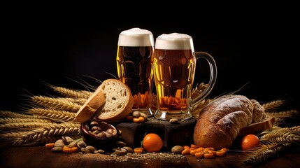 Beer festival glasses filled with cool, delicious beer illustrations.AI generated.