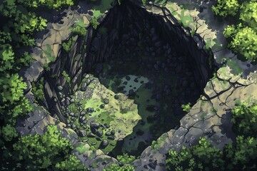 DnD Battlemap Mountain cave entrance. A majestic cave opening amidst nature.