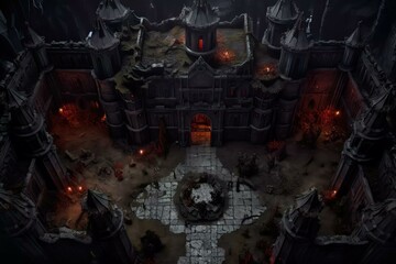 DnD Battlemap Dark Castle in a Demonic Realm - A mysterious, ominous castle stands in a realm of darkness.