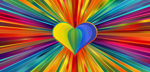 Expansive backdrop in Pride colors with a central heart in vibrant rainbow shades.