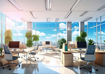 Bright Modern Office with Cityscape View