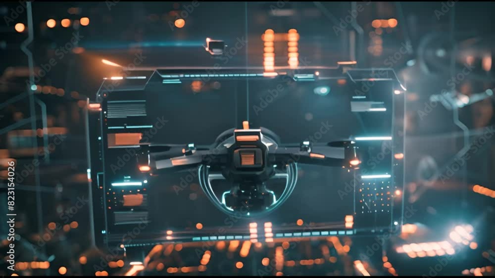 Poster hud infographic with drone icon animation.