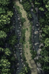 DnD Battlemap Forest Road by the River - A scenic forest road next to a river.