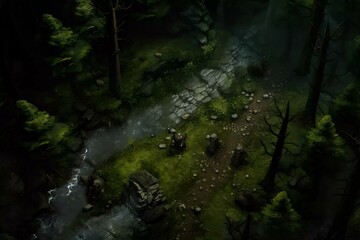 DnD Battlemap Shadowy Forest Clearing - A Secluded Spot. Deep in the woods, a hidden clearing invites tranquility.
