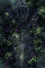 DnD Battlemap Forest sanctuary, tranquil and mysterious atmosphere. Symbolizes peace and seclusion.
