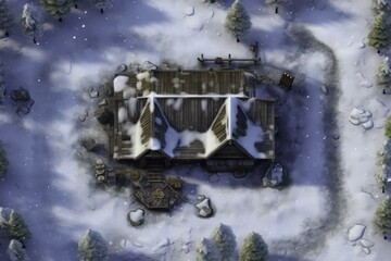 DnD Battlemap Silent snow-covered cabin in a remote location.
