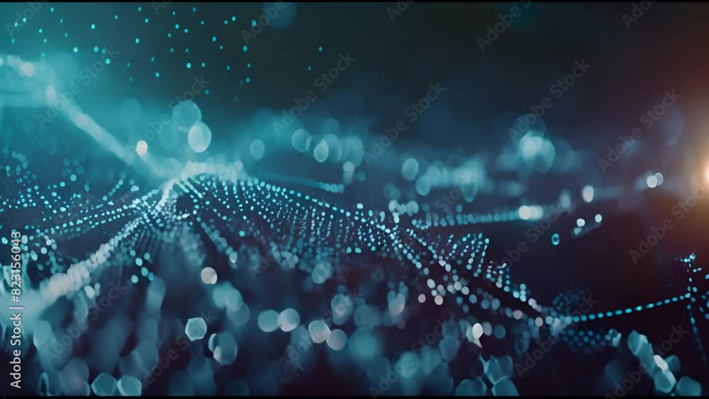 Aufkleber Cyberspace with particles and digital data network connections. High-speed data connection and data analysis technology.