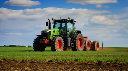 Obraz premium Modern Agriculture: Tractor Tilling the Soil