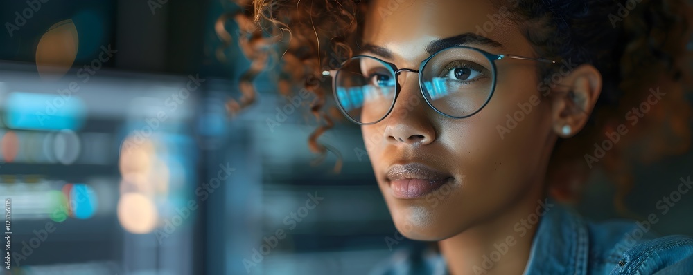 Poster focused woman attending coding bootcamp to develop her software and technology skills for a successf