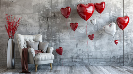 Valentine's Day decor and an armchair are features of this modern room with love.