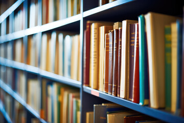 Fototapeta premium Vast Collection of Knowledge on Library Bookshelves