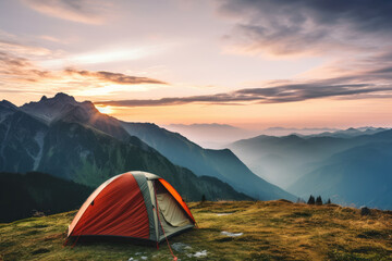 Serene Mountain Sunset Camping Experience