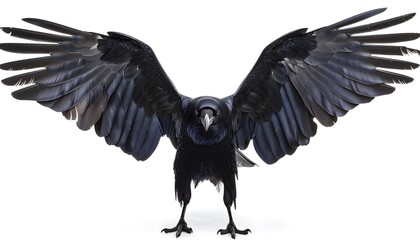 Majestic Black Crow in Flight with Open Wings