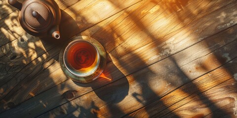 Rustic Tea Time on Wooden Table