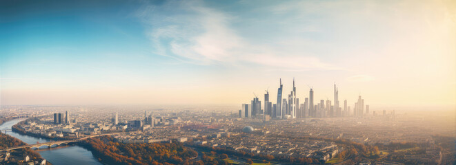 Obraz premium Majestic Urban Skyline at Sunrise Panoramic View