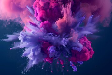 Colorful Powder Explosion on Dark Background, 3D Rendering