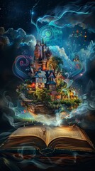 Fantasy Storybook: Open Book with Whimsical Illustrations