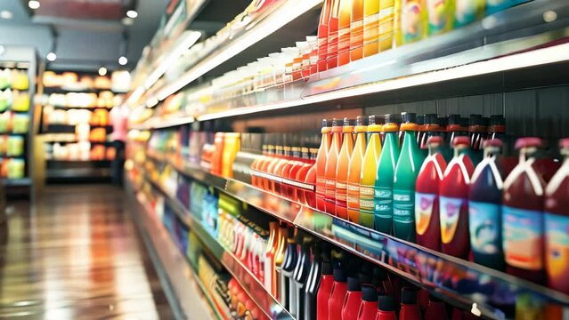 A grocery store shelves full of food products