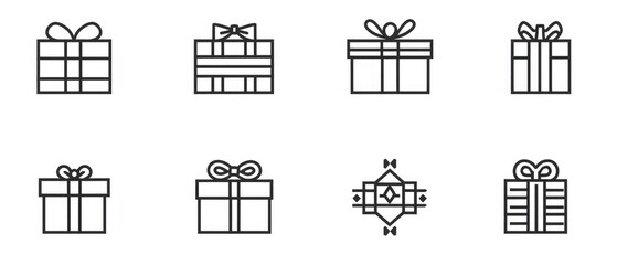Set of Gift Box Icons in Linear Style