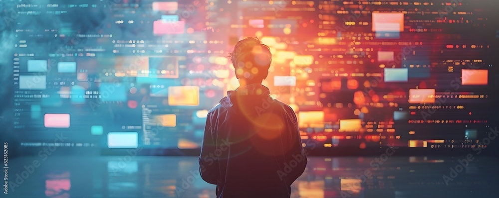 Poster web developer crafting visually captivating digital interface