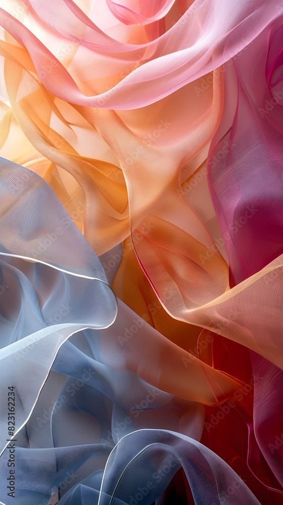 Poster ethereal overlay of translucent textures in harmonious color gradients soothing and captivating abst