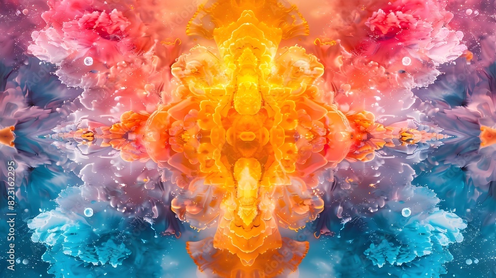 Poster dazzling kaleidoscopic visions of symmetrical psychedelic patterns bursting with vibrant colors and 