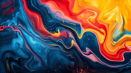 Vivid Marbled Swirls in Dynamic Abstract Composition with Bold Chromatic Waves