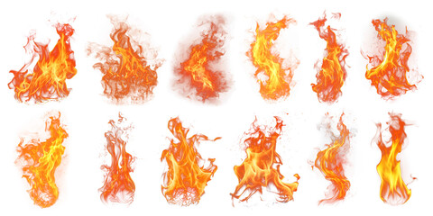 Fire png element set on transparent background