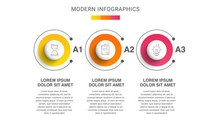 Fototapeta premium Circle vector infographic template with three steps and options for annual reports, presentations, advertising, chart. Modern business illustration.