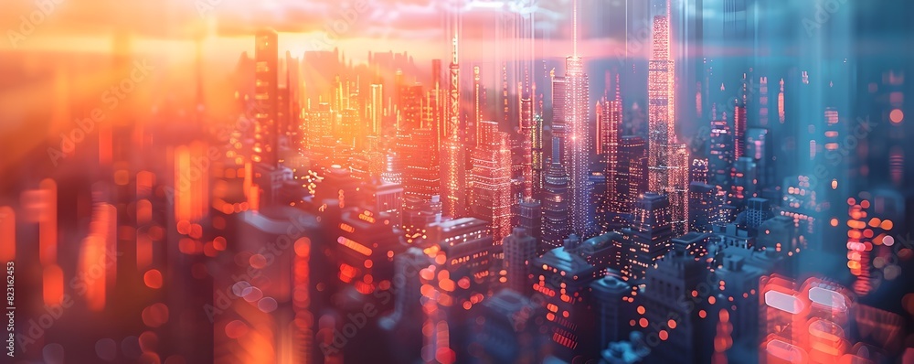 Aufkleber holographic cityscapes abstract skylines of light and shadow capturing the essence of digital innova