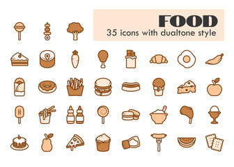 culinary food or dish dualtone brown icon set