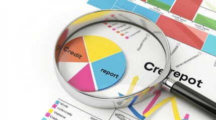 Magnifying Glass Focuses on Colorful Credit Report Pie Chart