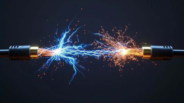 Sparks between two wires close up.