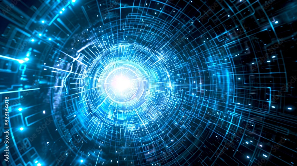 Aufkleber futuristic digital tunnel with glowing blue light. conceptual depiction of data networks. technologi
