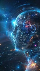 Artificial intelligence, futuristic digital technology human and robot face close up, digital smart world metaverse concept. High quality AI generated image