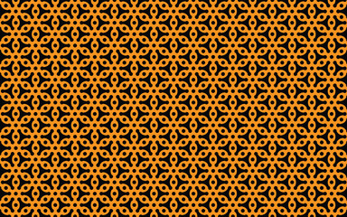 geometric polygon flower black color with orange  background seamless pattern png