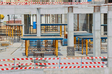 Construction site framework and concrete pillars
