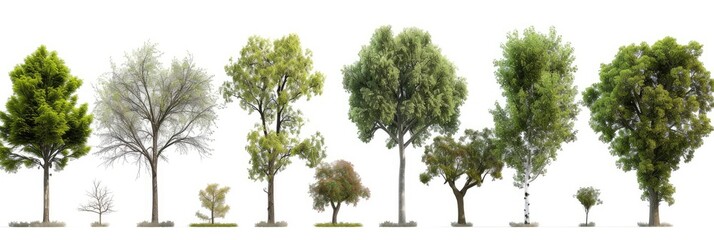 Variety of Isolated Trees on White Background
