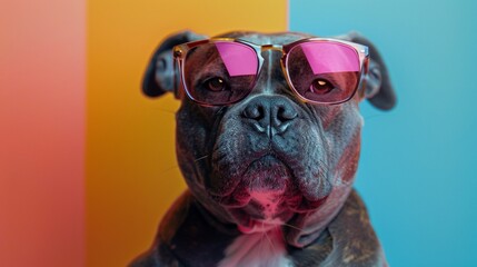 Cool Dog with Pink Sunglasses and Colorful Background